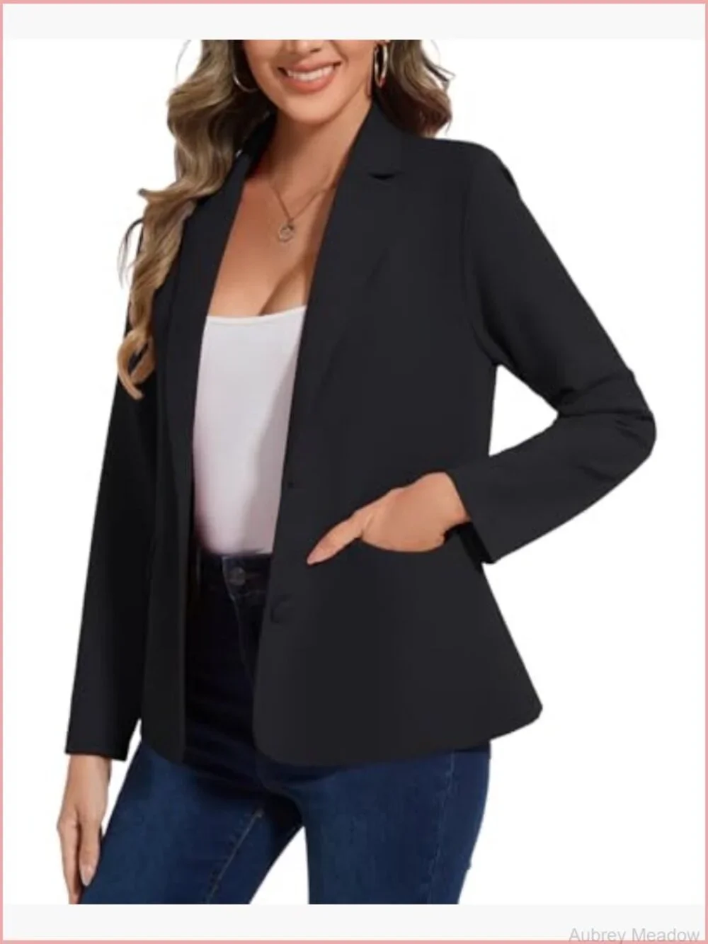 Casual Work Blazer Long Sleeve Button Front Notch Lapel Jacket with Pockets
